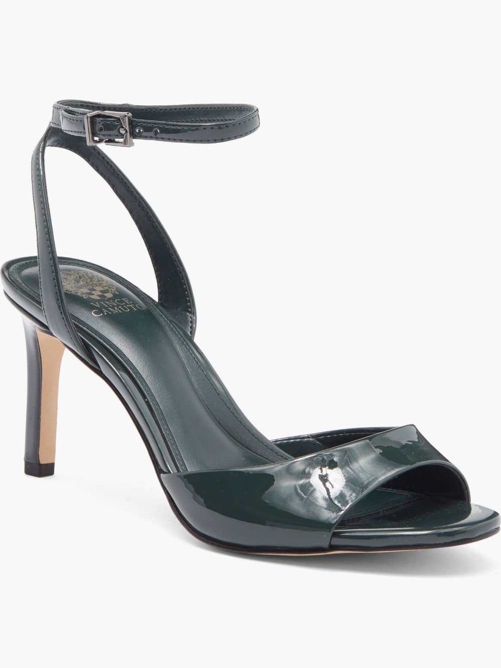 Vince Camuto Emerald Patent Open-Toe Ankle-Strap Heels sz 7.5 - Picture 1 of 12